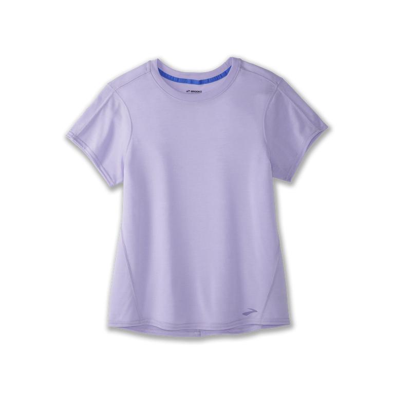 Brooks Women's DISTANCE Short Sleeve Running Shirt - Heather Violet Dash/Black - Canada (XYWNJ-3058)